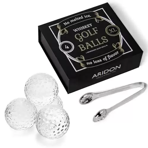 Aridon - Golf Ball Chiller Whiskey Balls, 4-Piece Crystal-Clear Glass Whiskey Stones Large Size.