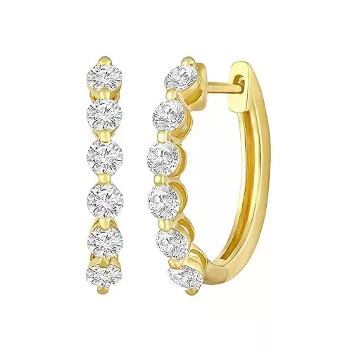 10K Gold or Silver Lab Grown Diamond Hoop Earrings