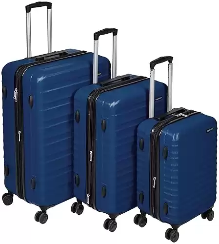 Amazon Basics Suitcases with Wheels, 3-Piece Hardside Luggage Set with Spinner Wheels