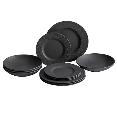 Villeroy & Boch Manufacture Rock 12-Piece Dinnerware Set, Made in Germany