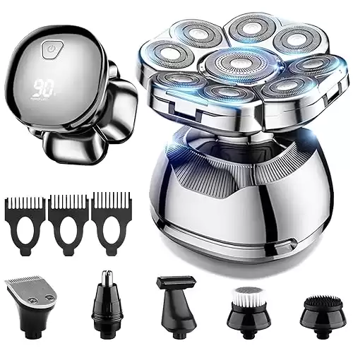 9D Head Shaver for Bald Men, 6-in-1 Bald Head Shavers for Men with Nose Hair Trimmer