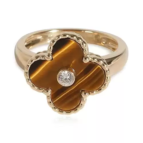 Van Cleef & Arpels, Pre-Loved, Alhambra Tiger's Eye Ring, 18k Yellow Gold