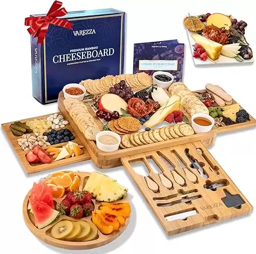 Extra Large Charcuterie Boards Gift Set: Marble Bamboo Cheese Board Set