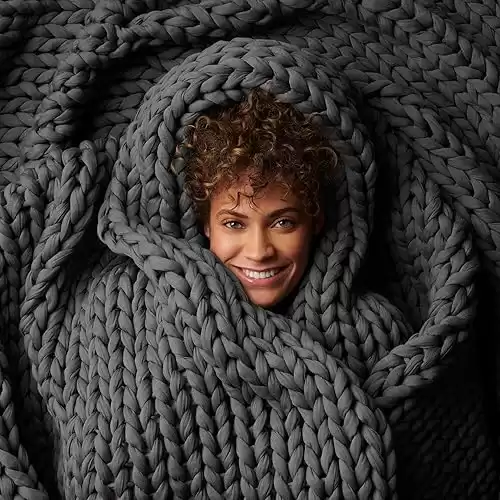 Bearaby Cotton Hand-Knit Weighted Blankets for Adults -Organic, Machine Washable