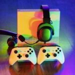 High angle controllers and headphones